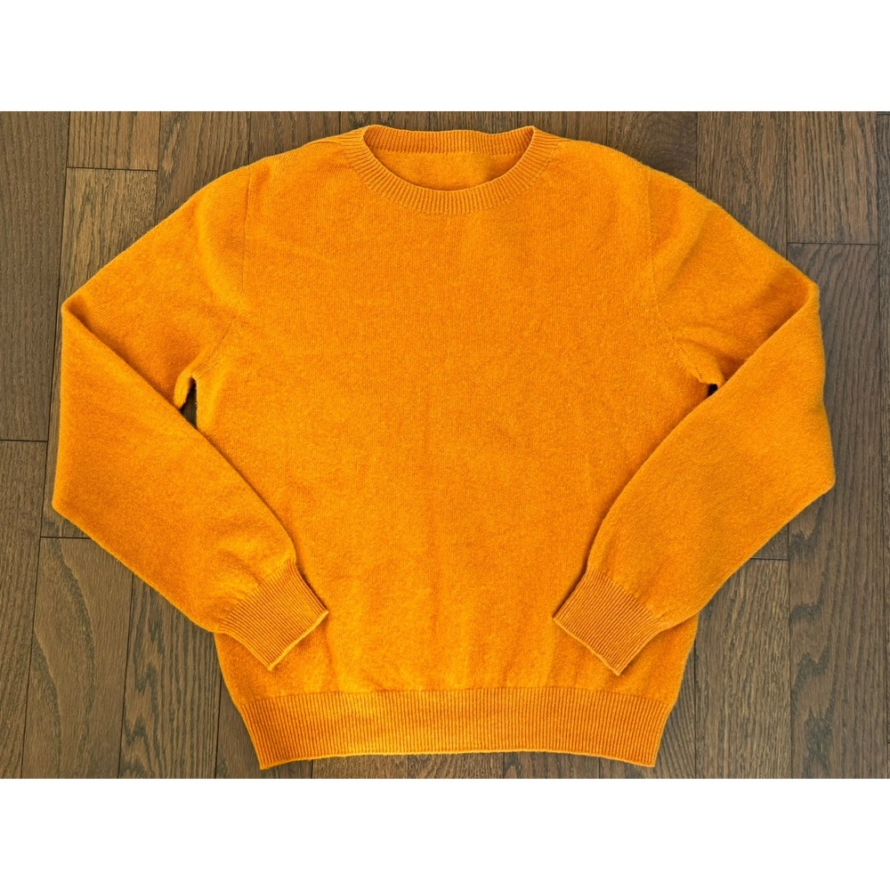 100% Wool Sweater Crewneck Large / XL Pumpkin Orange Fall Minimalist Academia